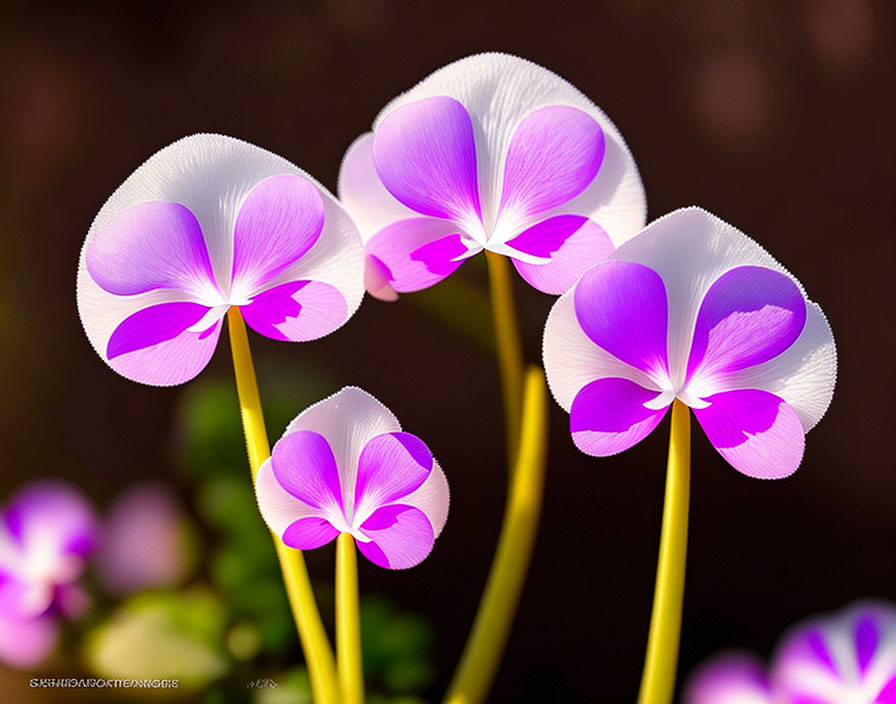 Vibrant Purple and White Five-Petaled Flowers on Green Stems