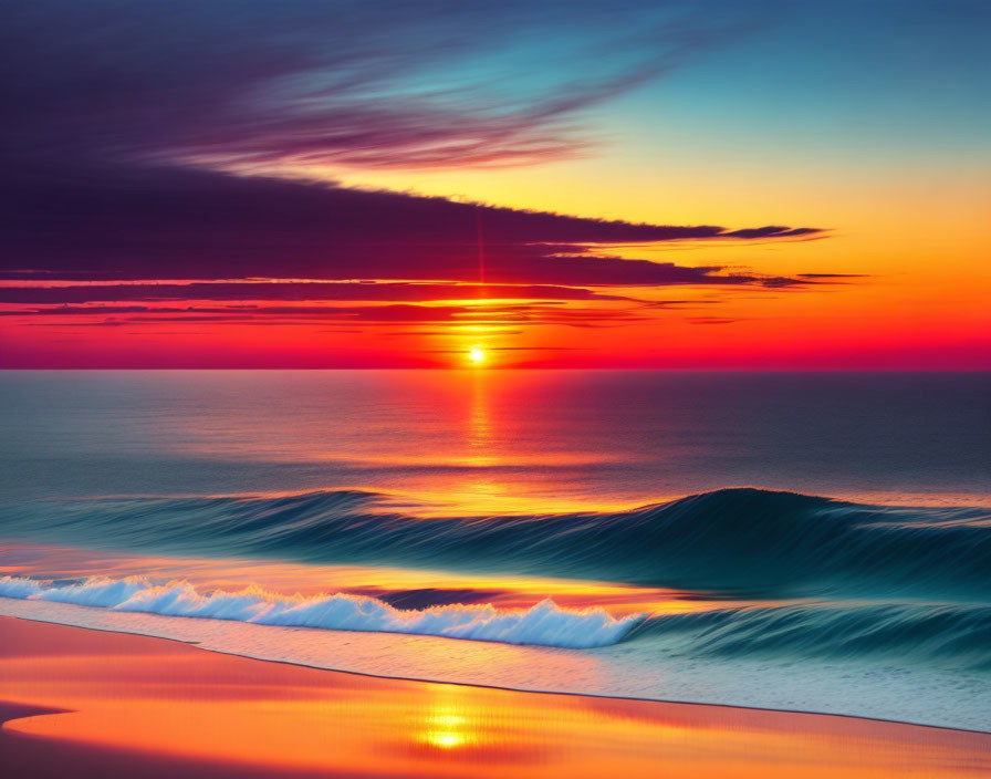 Vibrant ocean sunset with orange and pink hues reflecting on water