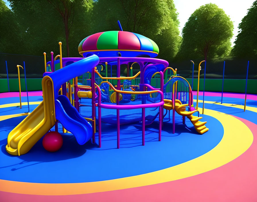 Vibrant Children's Playground with Slides and Climbing Structures