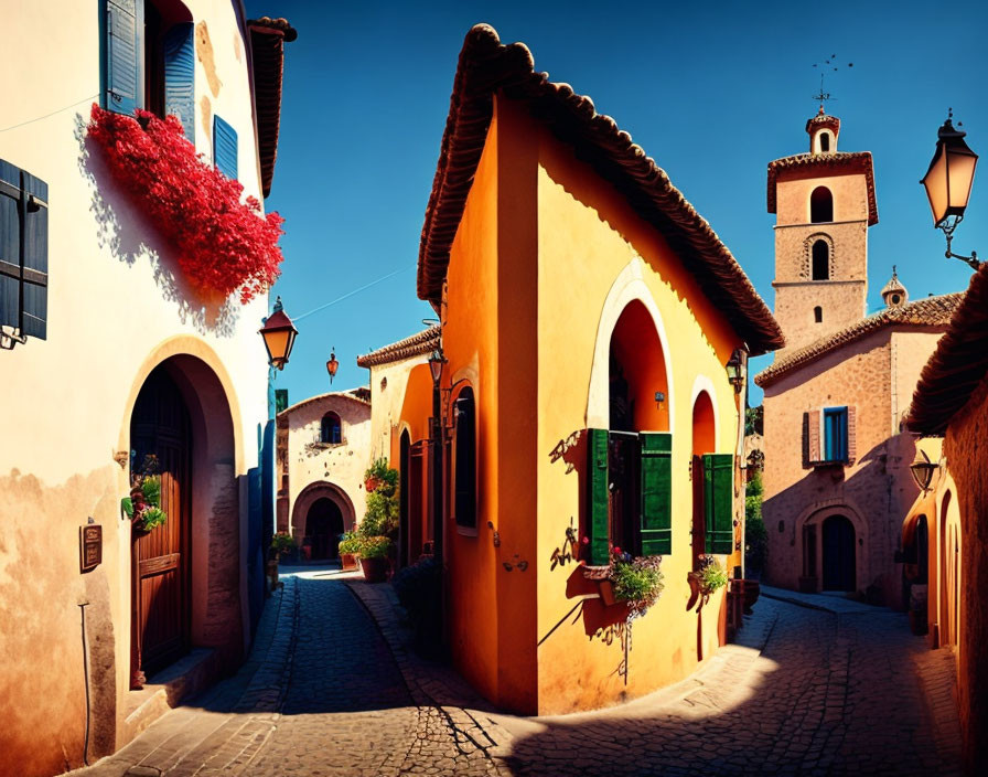 Colorful Mediterranean-style Buildings on Cobblestone Street