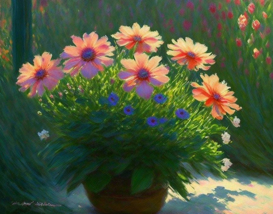 Colorful Flower Bouquet Painting with Sunlight in Garden