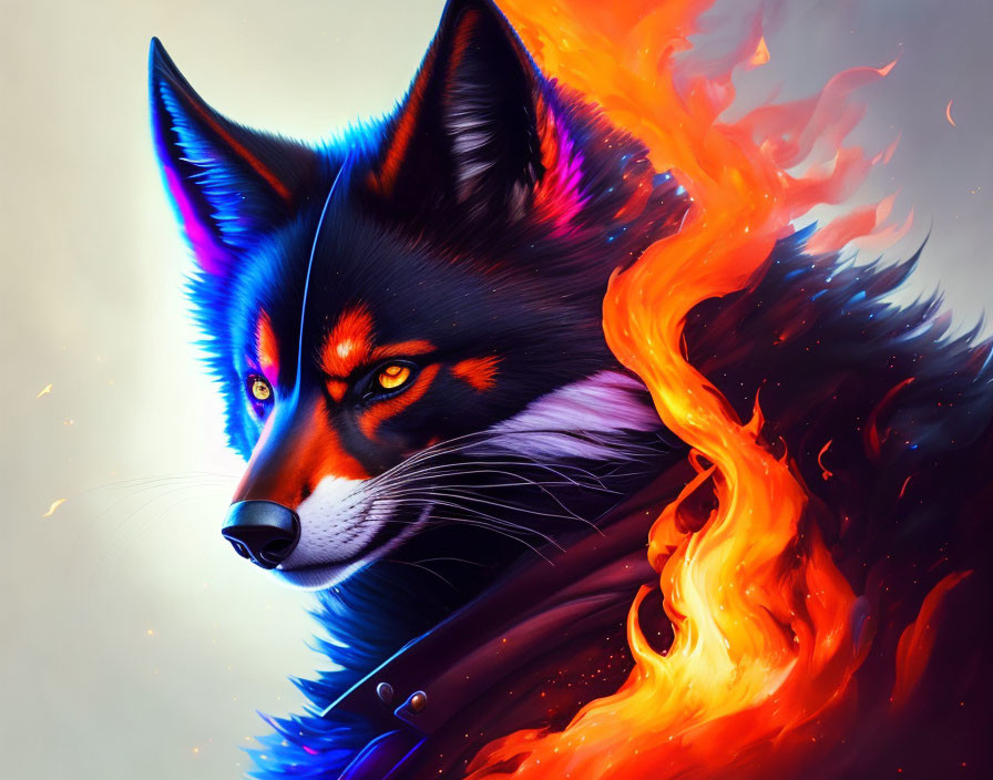 Stylized fiery fox digital artwork with mystical aura