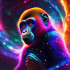 Colorful digital artwork: Monkey in cosmic neon glow