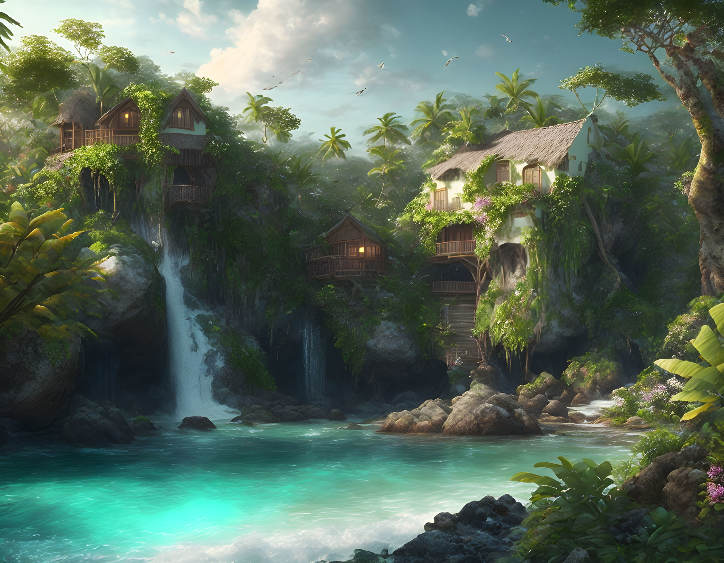 Tropical Paradise: Treehouses, Waterfalls, Lagoon