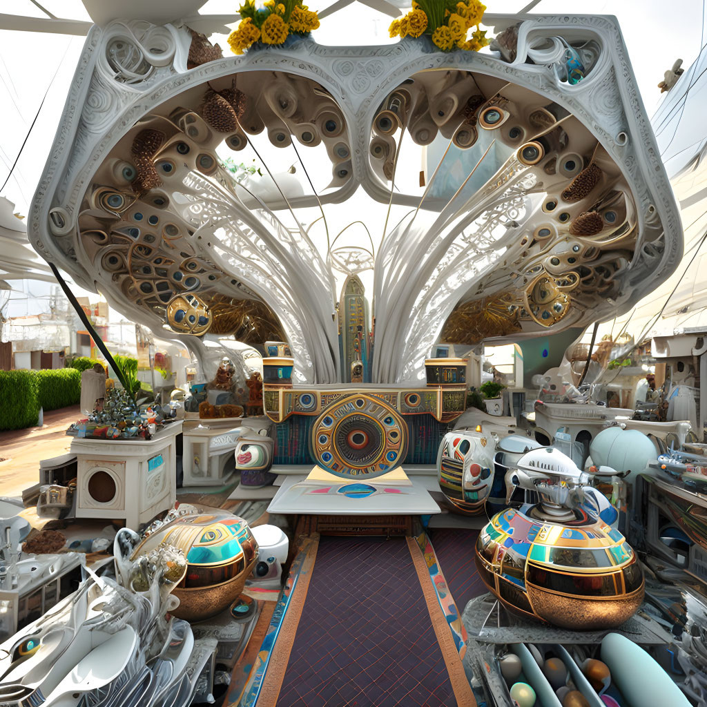 Detailed futuristic interior with ornate designs and advanced machinery.