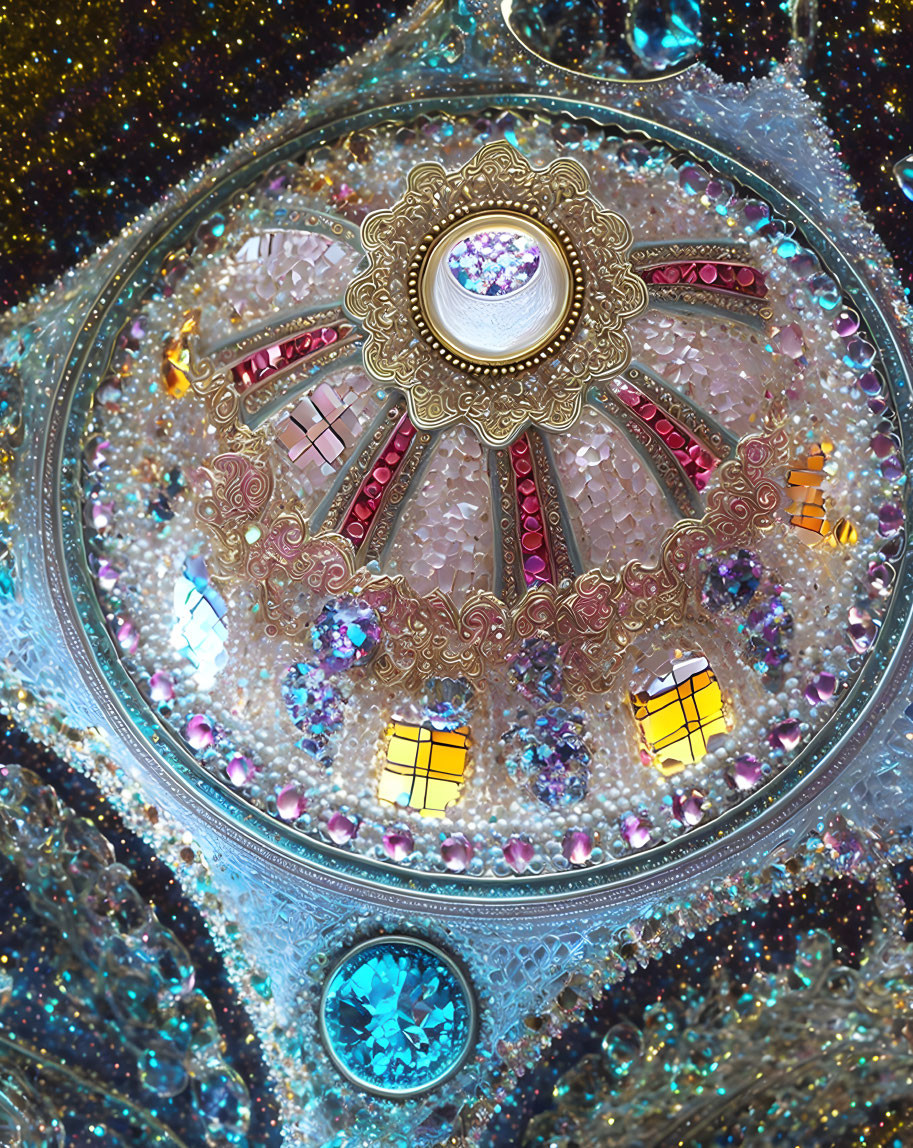 Intricate gem-studded ceiling with central medallion