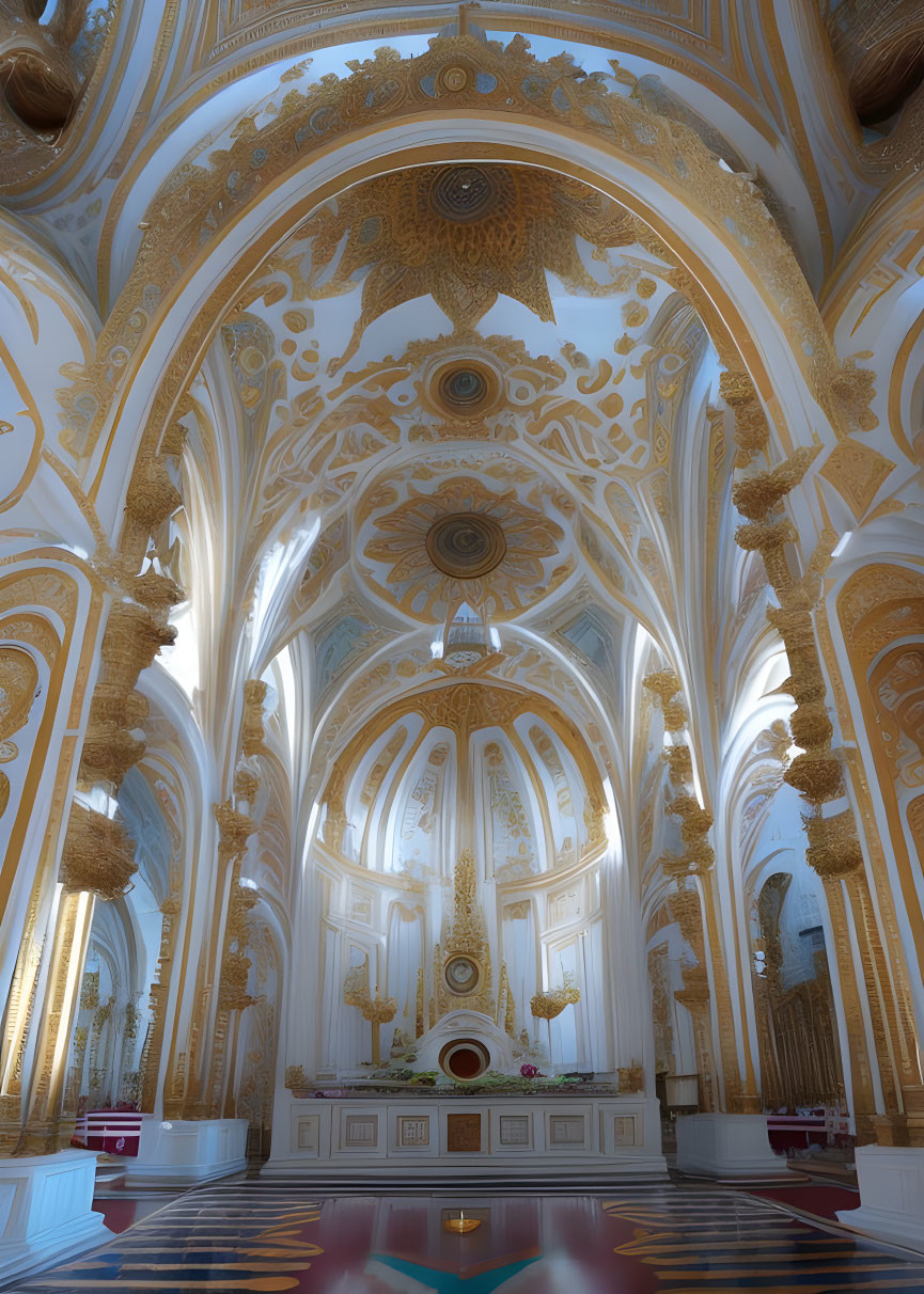 Baroque-style Hall with Golden Decorations & Grand Chandelier