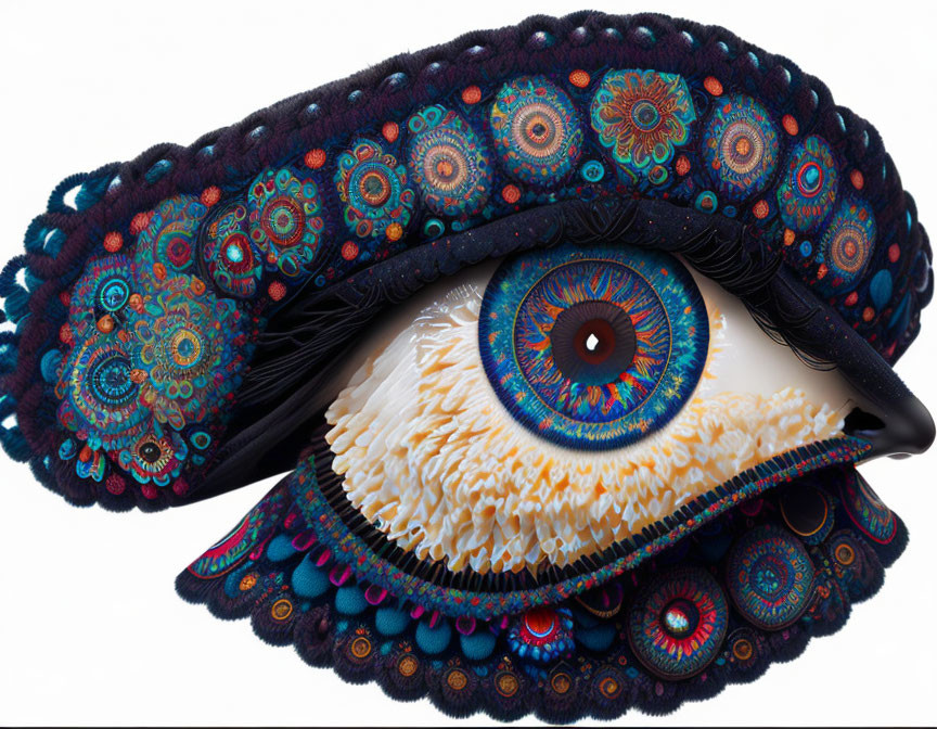 Vivid Eye-Shaped Embroidered Hat with Colorful Patterns