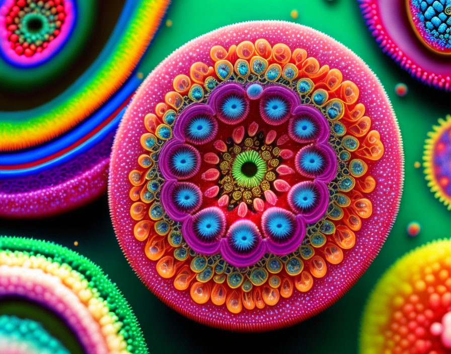 Colorful Circular Symmetry Fractal Patterns with Detailed Textures