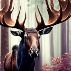 Majestic Moose in Mystical Forest with Impressive Antlers