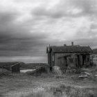 Rustic farm scene with vintage truck and dilapidated barn