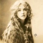 Woman with Long Hair and White Flowers in Golden Grass Field