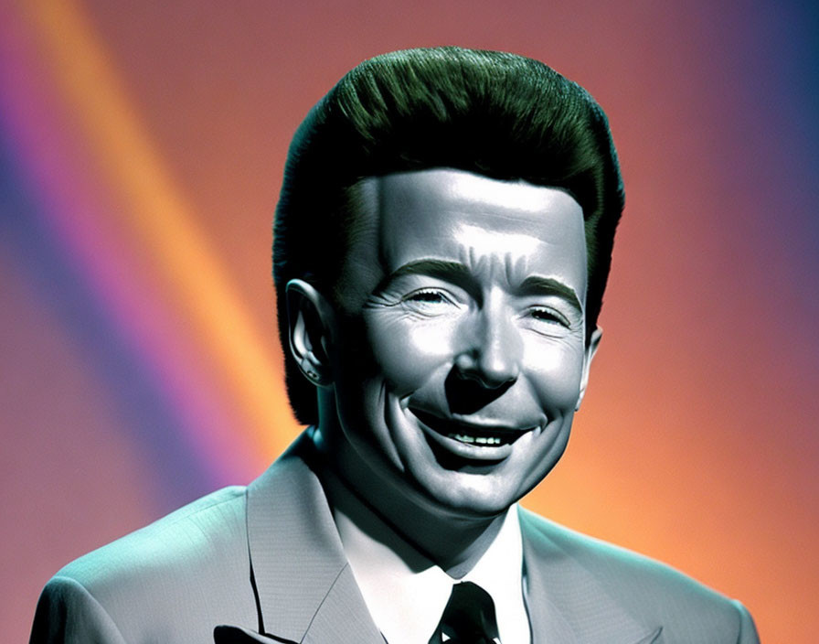 Colorful portrait of a smiling man with exaggerated pompadour hairstyle