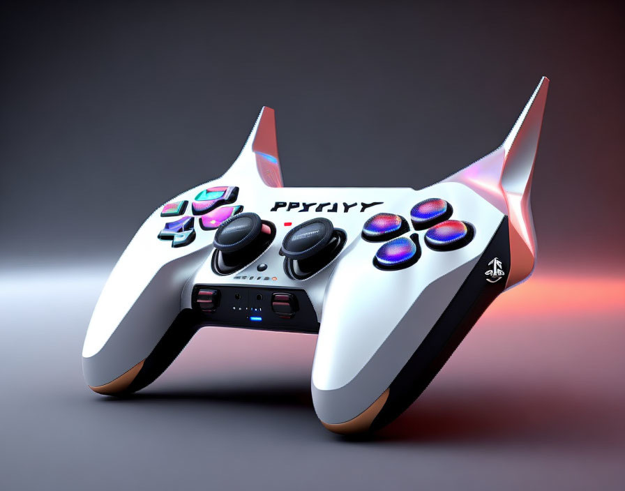 Ergonomic white game controller with programmable buttons and LED accents