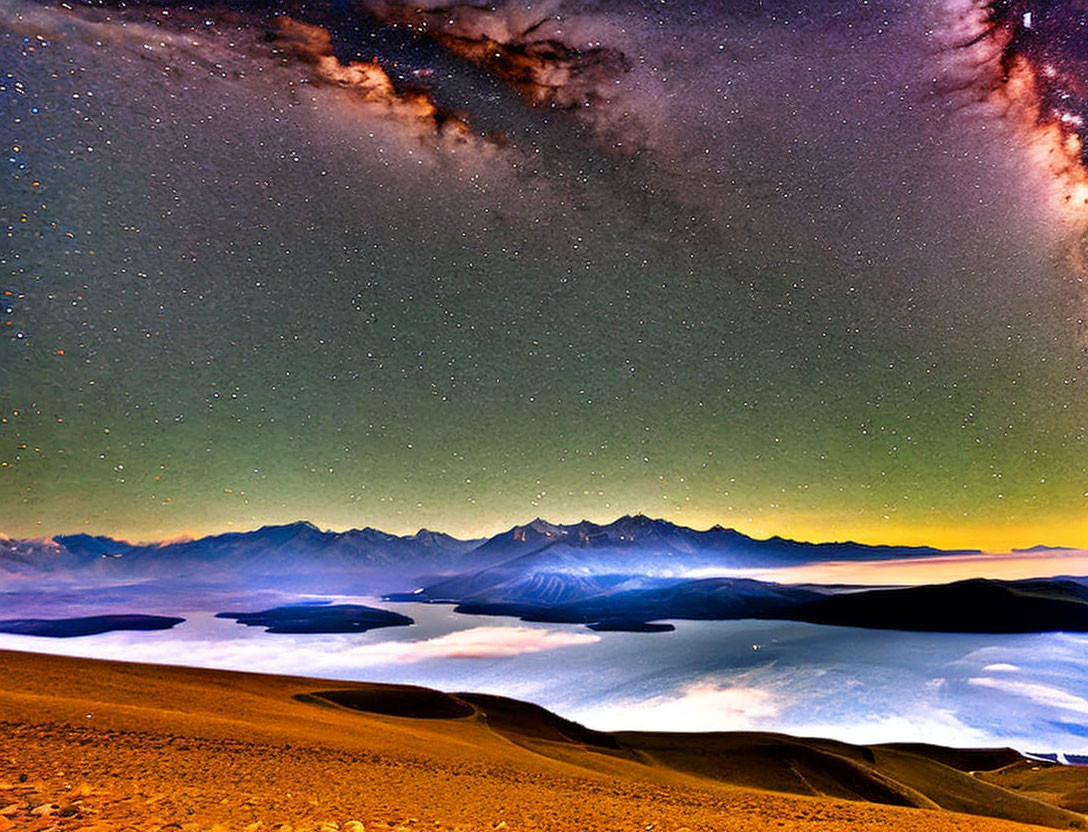 Night Sky: Milky Way over Lake and Mountains