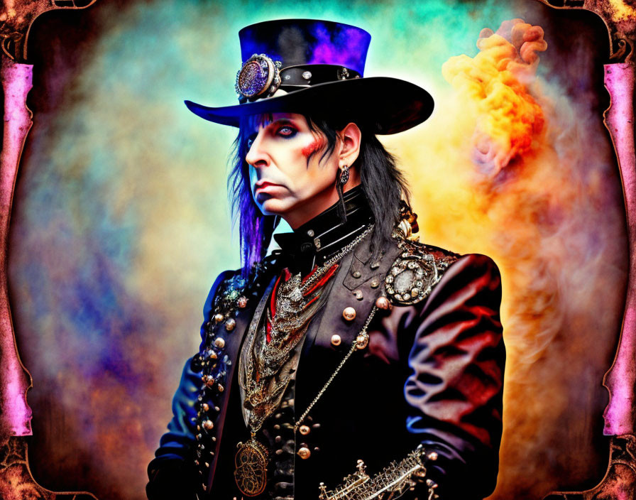 Elaborate Gothic Outfit with Top Hat and Jewelry on Person