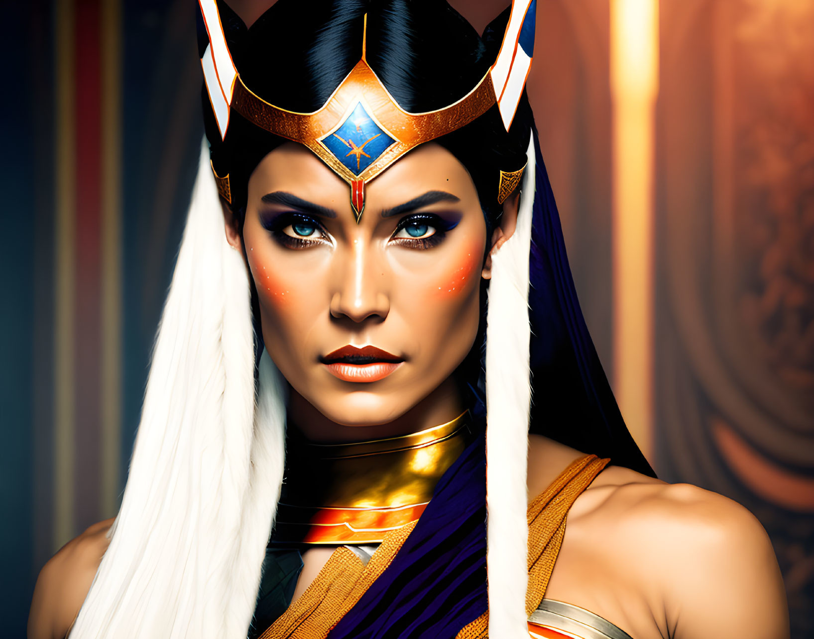 Portrait of Woman in Warrior Makeup and Attire