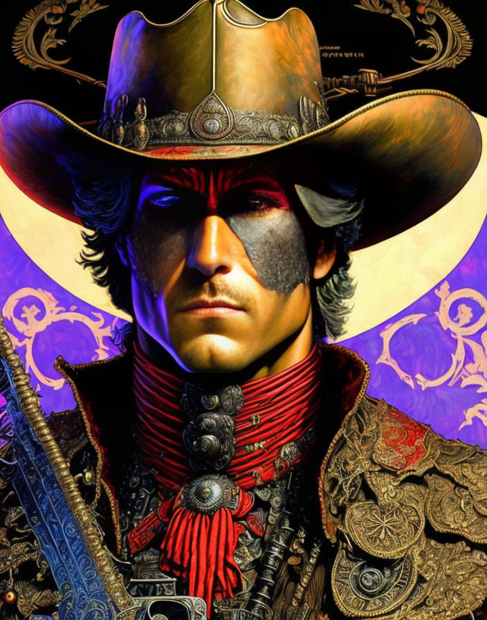 Detailed Cowboy Portrait with Black Eye Patch