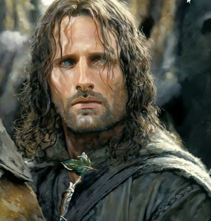 Rugged man with long hair and cloak in natural setting