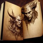 Realistic Illustrations of Horned Individuals on Open Book