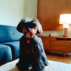 Small Black and Tan Dog on White Rug in Modern Room