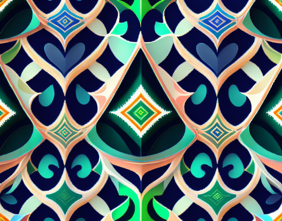 Symmetrical Abstract Pattern in Blue, Green, and Orange