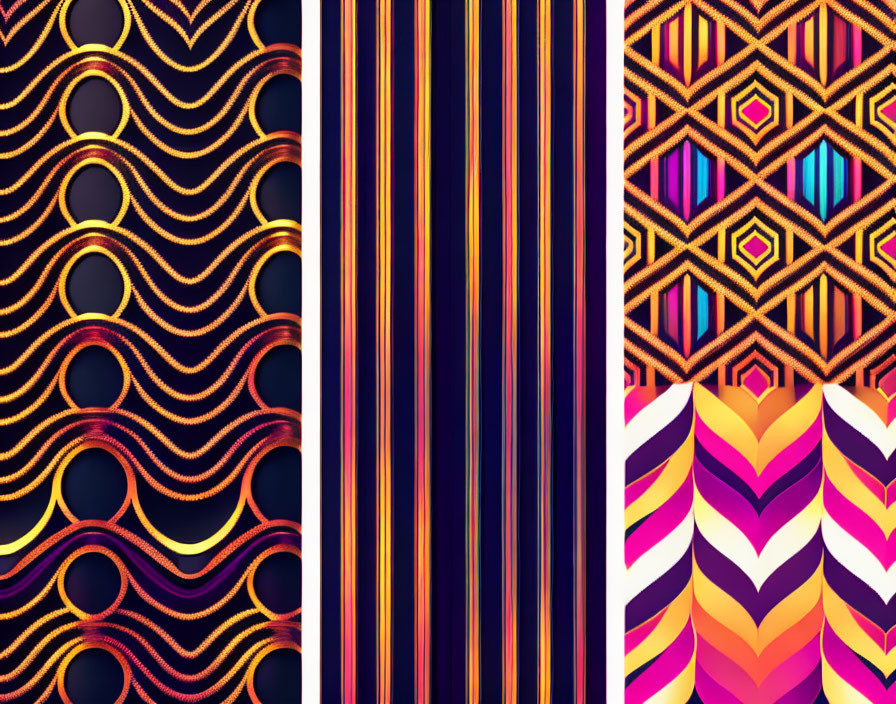 Colorful Abstract Patterns with Lines, Shapes & Colors in Four Panels