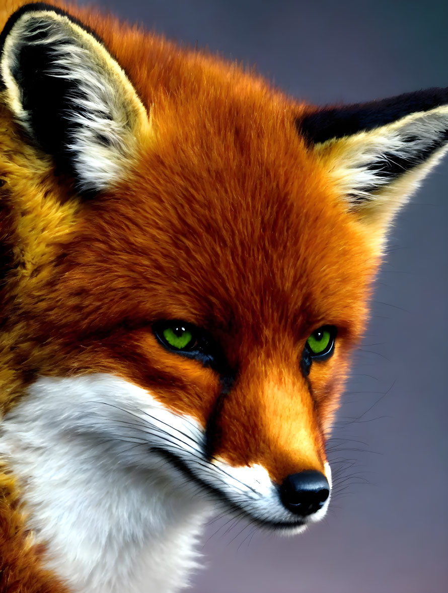 Detailed Close-Up of Red Fox with Striking Green Eyes