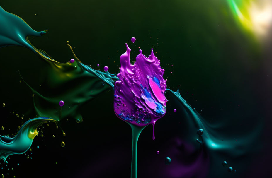 Colorful Magenta and Teal Liquid Splash on Dark Background