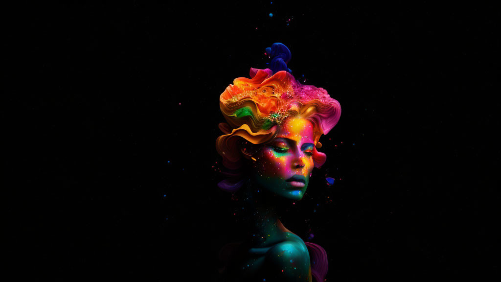 Colorful Melting Hair Profile Art on Black Background