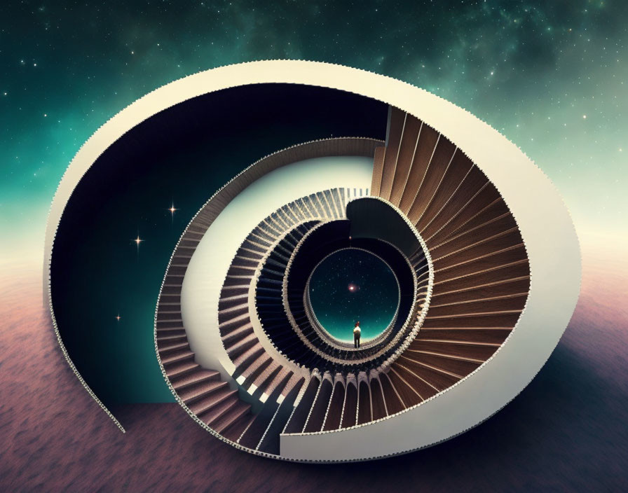 Nautilus Shell Spiral Staircase Under Starry Sky