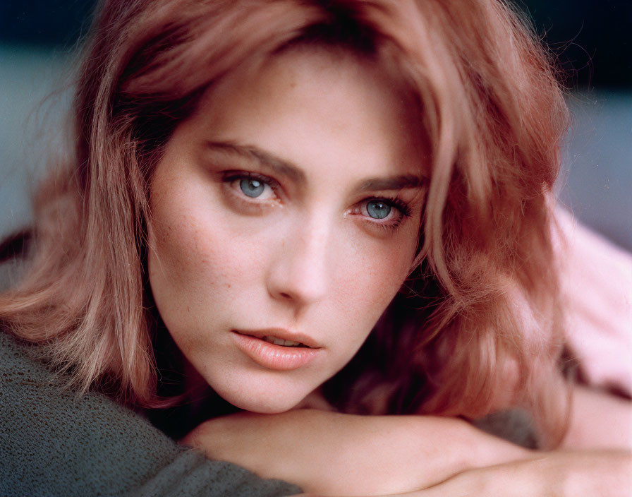 Woman with Pinkish Hair and Blue Eyes in Close-up Portrait