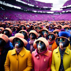 Colorful Bird-Headed Crowd in Stadium