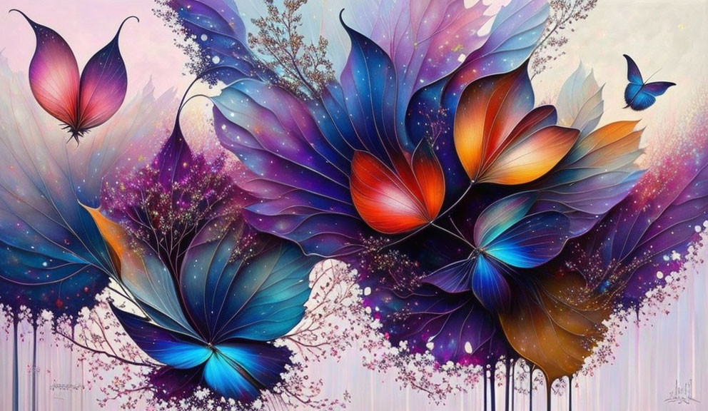 Colorful Butterfly Wings Flowers Artwork with Delicate Butterflies