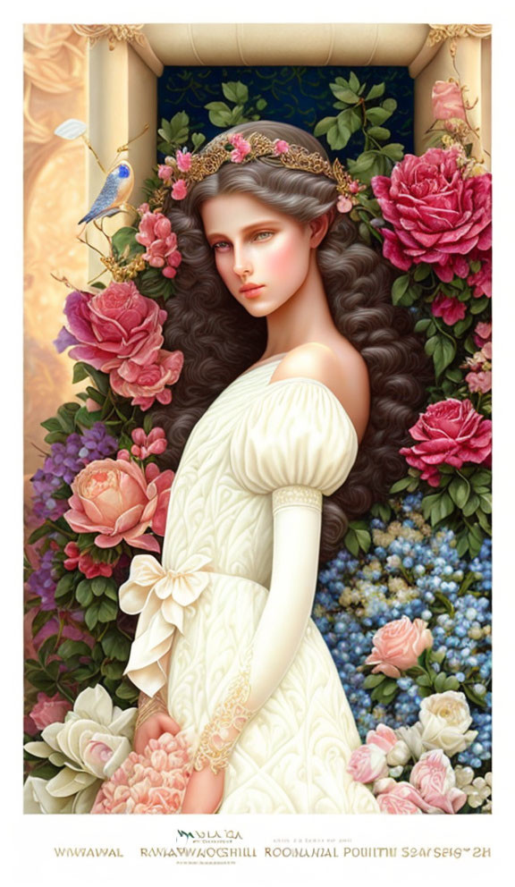 Angel like princess with flowery backdrop