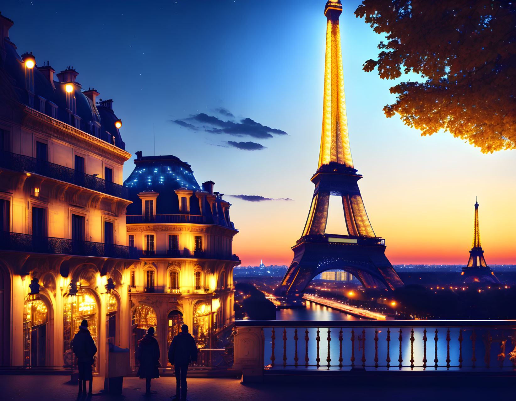 Scenic Paris Night View with Eiffel Tower and Starry Sky