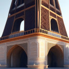 Digital artwork: Eiffel Tower merged with Islamic architecture at dusk