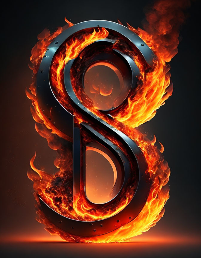 Metallic Number 8 in Flames on Fiery Background