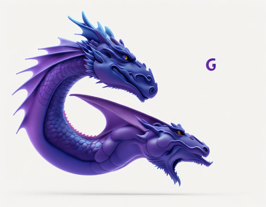 Stylized two-headed dragon illustration with 'G' symbol