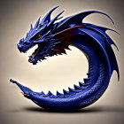 Blue Dragon Sculpture with Detailed Scales and Open Jaw on Beige Background