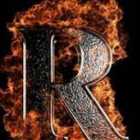 Flaming metallic "B" letter with intricate design and fiery accents