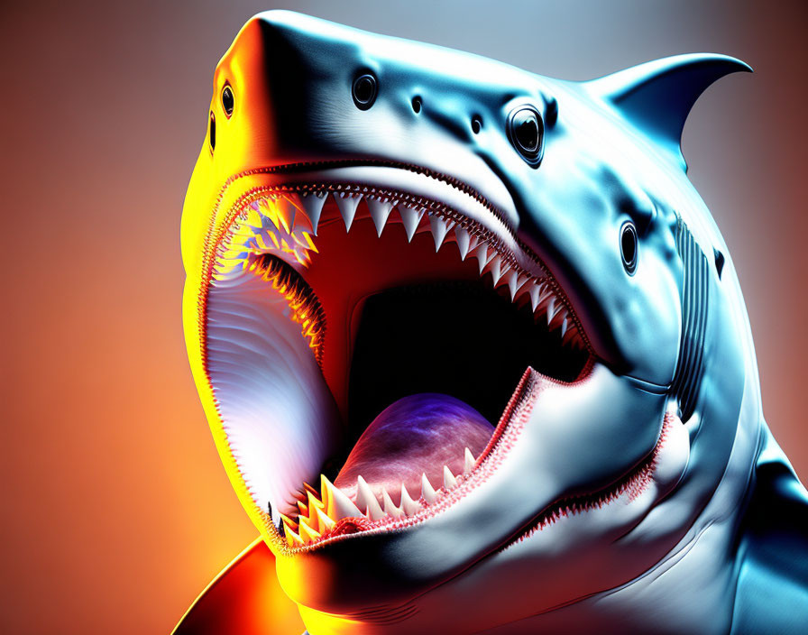 Stylized 3D Shark with Open Mouth on Orange Background