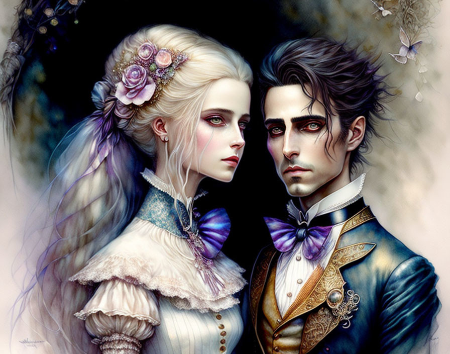 Victorian Gothic-style couple in elaborate attire