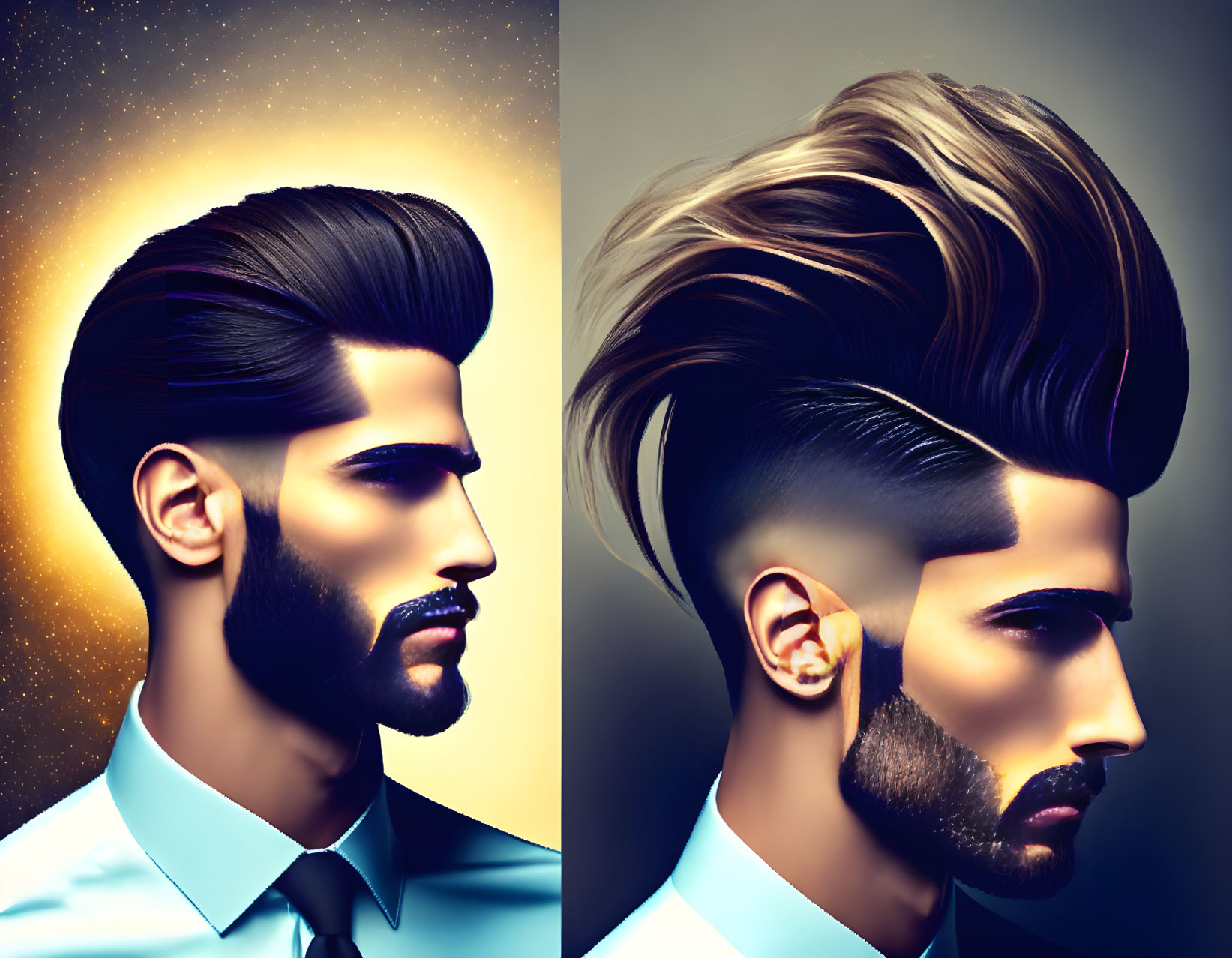 Man with Modern Pompadour & Beard in Stylized Illustration