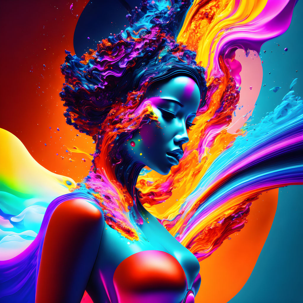 Colorful digital artwork: Woman's profile with swirling, psychedelic patterns