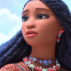 Elaborate Red and Blue Beadwork on Person's Face and Headpiece