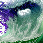 Intricate green, teal, and white wave digital artwork