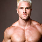 Muscular Blond Man Portrait on Brown Background