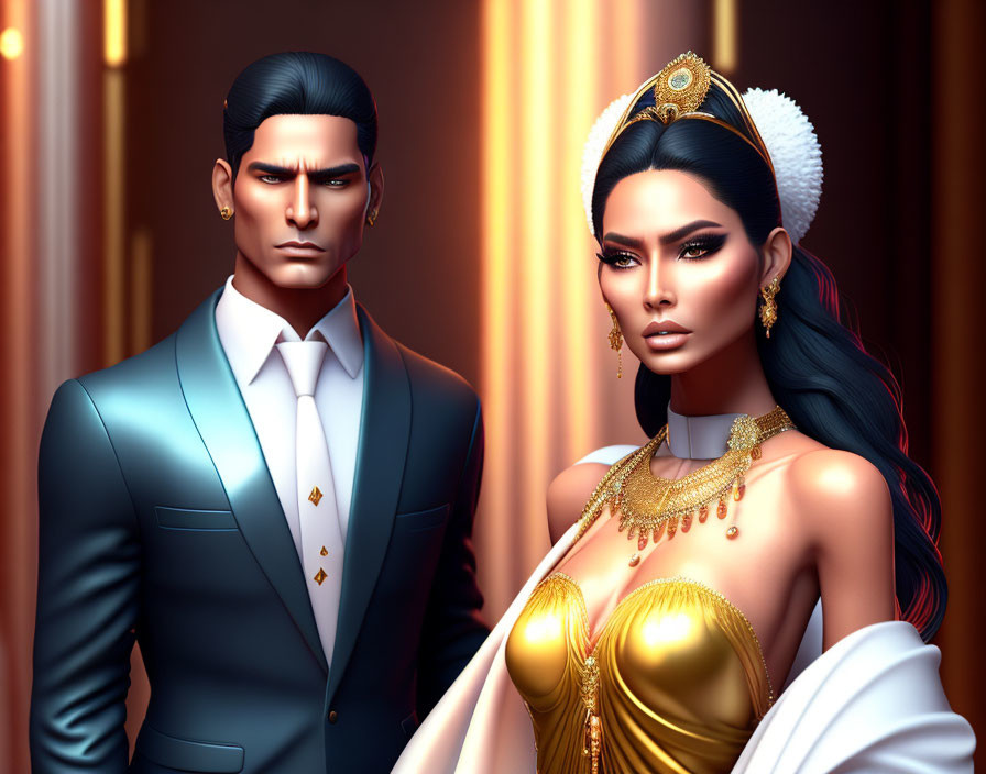 Regal man and woman in formal attire illustration