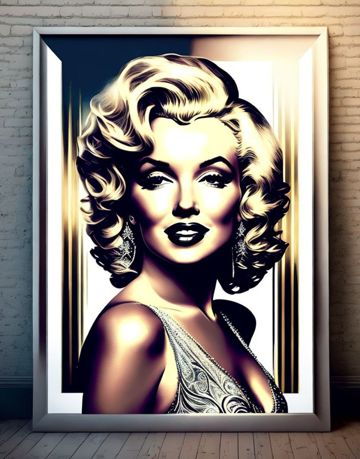 Glamorous woman with blonde curls in vintage Hollywood style portrait art